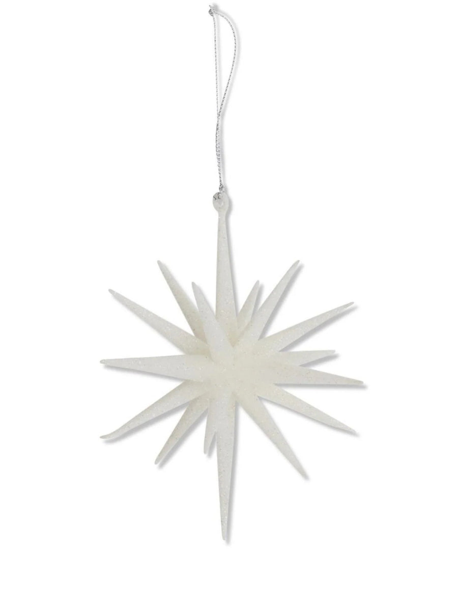18 Point White Glitter Star Ornament 6''